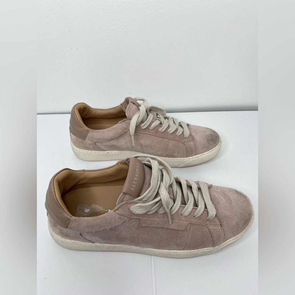 Allsaints Distressed Pink Look Pink Sheer Suede Sneakers Like New - Picture 8 of 8